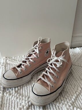 Converse High Top Platform Sneakers in Blush Pink and White